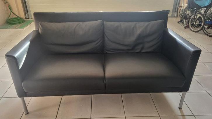Sofa 2-zit Walter Knoll (zwart leder), Huis en Inrichting, Fauteuils, Gebruikt, Leer, Metaal, 125 cm of meer, 75 tot 100 cm, Ophalen