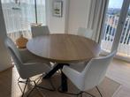 Table ronde en bois avec pieds en métal + 4 chaises en cuir, Ophalen