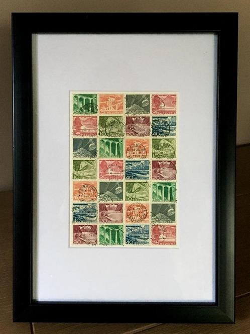 Collage Zwitserse Postzegels 1950s, Antiquités & Art, Curiosités & Brocante, Enlèvement ou Envoi