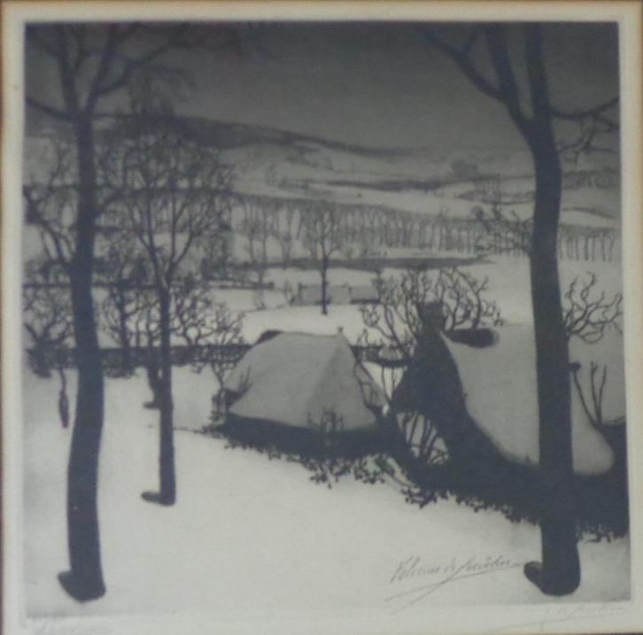 VALERIUS DE SAEDELEER / WINTER / ZW-W ETS 60x58cm DE COOMAN, Antiek en Kunst, Kunst | Litho's en Zeefdrukken, Ophalen of Verzenden