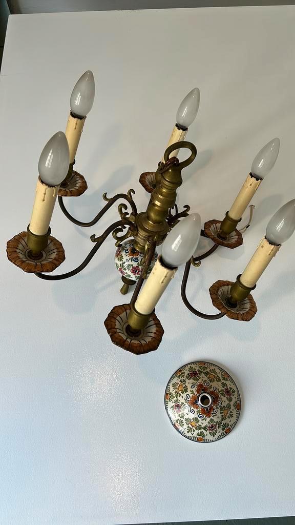 Luchter Delft Holland De Pauw keramiek - handpainted 1960/70, Huis en Inrichting, Lampen | Kroonluchters, Gebruikt, Overige materialen