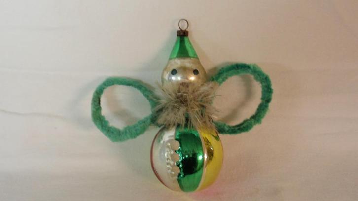 Oude glazen kerstbal clown chenille in mooie staat, Diversen, Kerst, Gebruikt, Ophalen of Verzenden