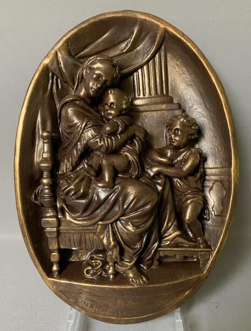 Vintage plaquette Madonna met de stoel naar Rafaël, Antiek en Kunst, Antiek | Religieuze voorwerpen, Ophalen of Verzenden