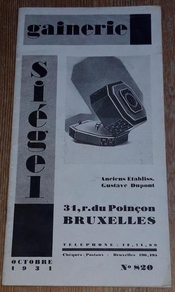 Brochure Gainerie Siégel 1931 Bruxelles vintage etalage