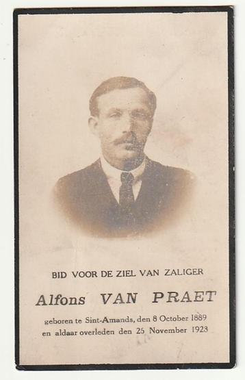 Doodsprentje Alfons VAN PRAET Sint-Amands 1889 -1923 (foto)