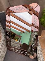 Ancien grand miroir de style avec contoure en verre rosé, Ophalen