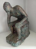 Bronzen beeldhouwkunst - Le Penseur- gepatineerd groen/goud, Ophalen of Verzenden