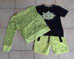 Leuk fluogeel setje: T-shirt, short, trui maat 134 JBC, Kinderen en Baby's, Kinderkleding | Maat 134, Ophalen of Verzenden, Gebruikt