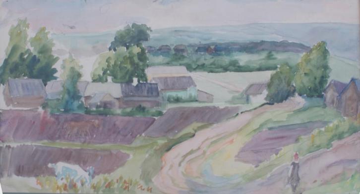 Korobov?: Landschap (59 x 41 cm), Antiek en Kunst, Kunst | Schilderijen | Klassiek, Ophalen of Verzenden