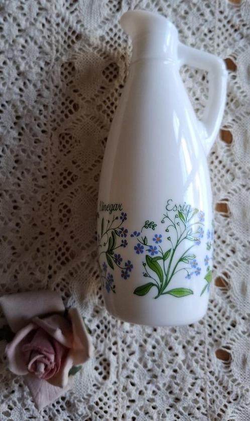 Vintage 4 talig opaline azijn flesje met blauwe bloemetjes, Antiek en Kunst, Curiosa en Brocante, Ophalen of Verzenden