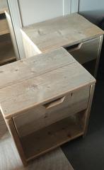 Steigerhouten nachtkastjes, Huis en Inrichting, Ophalen, 1 of 2 laden, 50 tot 100 cm, Zo goed als nieuw