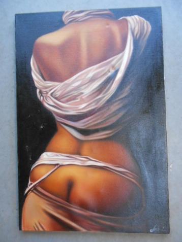 olieverfschilderij staande vrouw/man met blote rug 60 x 90 beschikbaar voor biedingen