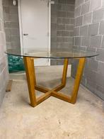 Eettafel/glazen blad - houten poten, Huis en Inrichting, Tafels | Sidetables, Glas, Zo goed als nieuw