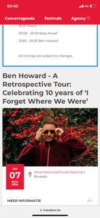 Ticket(s) Ben Howard Vorst Nationaal 7/11, Deux personnes, Novembre