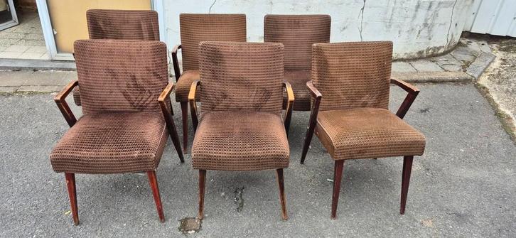 6 fauteuils vintage en bois et tissu, Antiek en Kunst, Antiek | Meubels | Stoelen en Sofa's, Ophalen