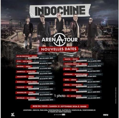 Tickets INDOCHINE 04/04/25 à 20H, Tickets en Kaartjes, Concerten | Nederlandstalig, Twee personen, April