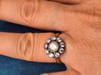 Vintage zilveren vergulde bloem ring met crystals maat 54, Ophalen of Verzenden, Zo goed als nieuw