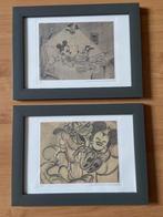 2 Ingekaderde originele DISNEY litho's van Mickey en Pluto, Ophalen, Mickey Mouse, Zo goed als nieuw, Plaatje of Poster