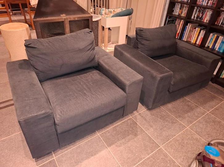 2 IKEA VIMLE donkerblauwe fauteuils, Huis en Inrichting, Fauteuils, Zo goed als nieuw, Stof, 100 tot 125 cm, 75 tot 100 cm, Ophalen