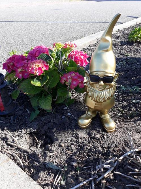 Tuinkabouter goud met zwarte zonnebril, Tuin en Terras, Tuinbeelden, Nieuw, Tuinkabouter, Kunststof, Ophalen of Verzenden