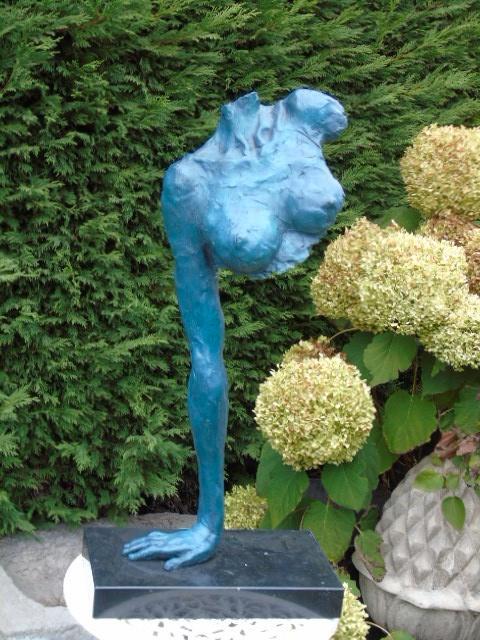 gesigneerde groene bronzen naakte vrouwelijke buste, NICK, Antiek en Kunst, Antiek | Brons en Koper, Brons, Ophalen of Verzenden