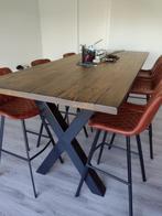 Bartafel eiken antiek + 6 passende Barkruk Ashley darkbrown, Ophalen, 50 tot 100 cm, Vijf personen of meer, Rustieke uitstraling