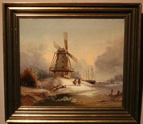 Winterlandschap op canvas uit 1852, Antiek en Kunst, Kunst | Schilderijen | Klassiek, Verzenden