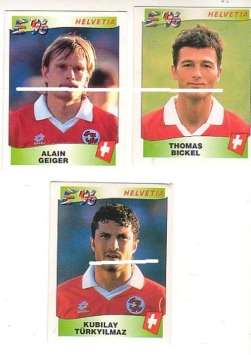 Panini / Europa - Europe ' 96 / Zwitserland / 3 stickers, Verzamelen, Sportartikelen en Voetbal, Gebruikt, Poster, Plaatje of Sticker