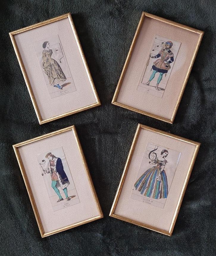 4 prachtige antieke muzikale litho's ingekaderd, Antiek en Kunst, Curiosa en Brocante, Ophalen of Verzenden