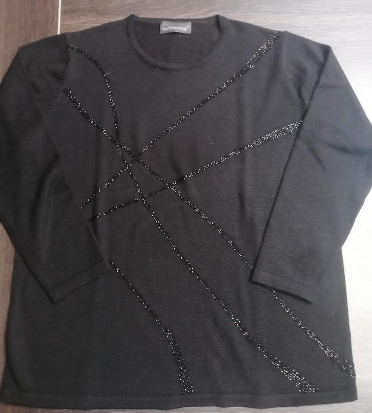 Zwarte fijngebreide trui met glinsterende steentjes, Kleding | Dames, Truien en Vesten, Zo goed als nieuw, Maat 42/44 (L), Zwart