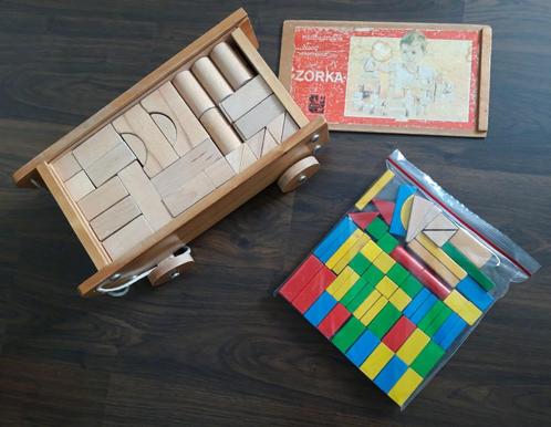 Chariot et blocs de bois colorés, Enfants & Bébés, Jouets | Jouets en bois, Comme neuf, Enlèvement