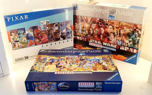Trois Puzzles 1000 pièces Panorama Disney et Pixar, Hobby en Vrije tijd, Denksport en Puzzels, Zo goed als nieuw, Legpuzzel, 500 t/m 1500 stukjes