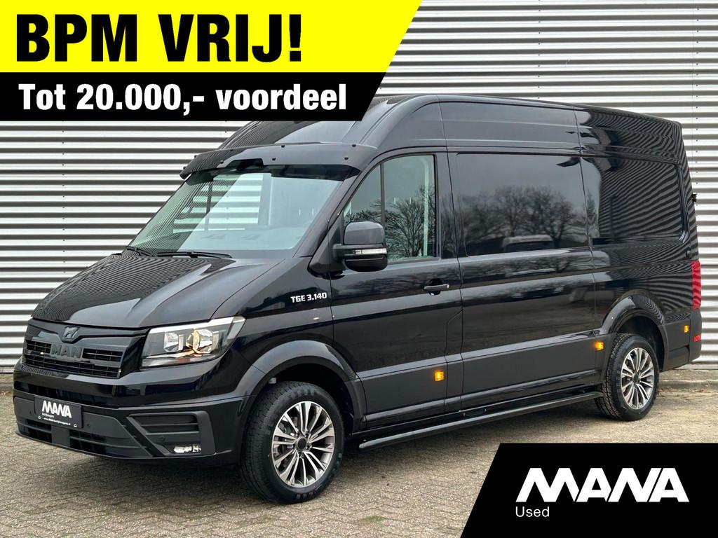MAN TGE 3.140 L3H3 Automaat 140PK Zwart Black Lion Cruise co, Auto's, Gebruikt, Euro 6, 4 cilinders, Zwart
