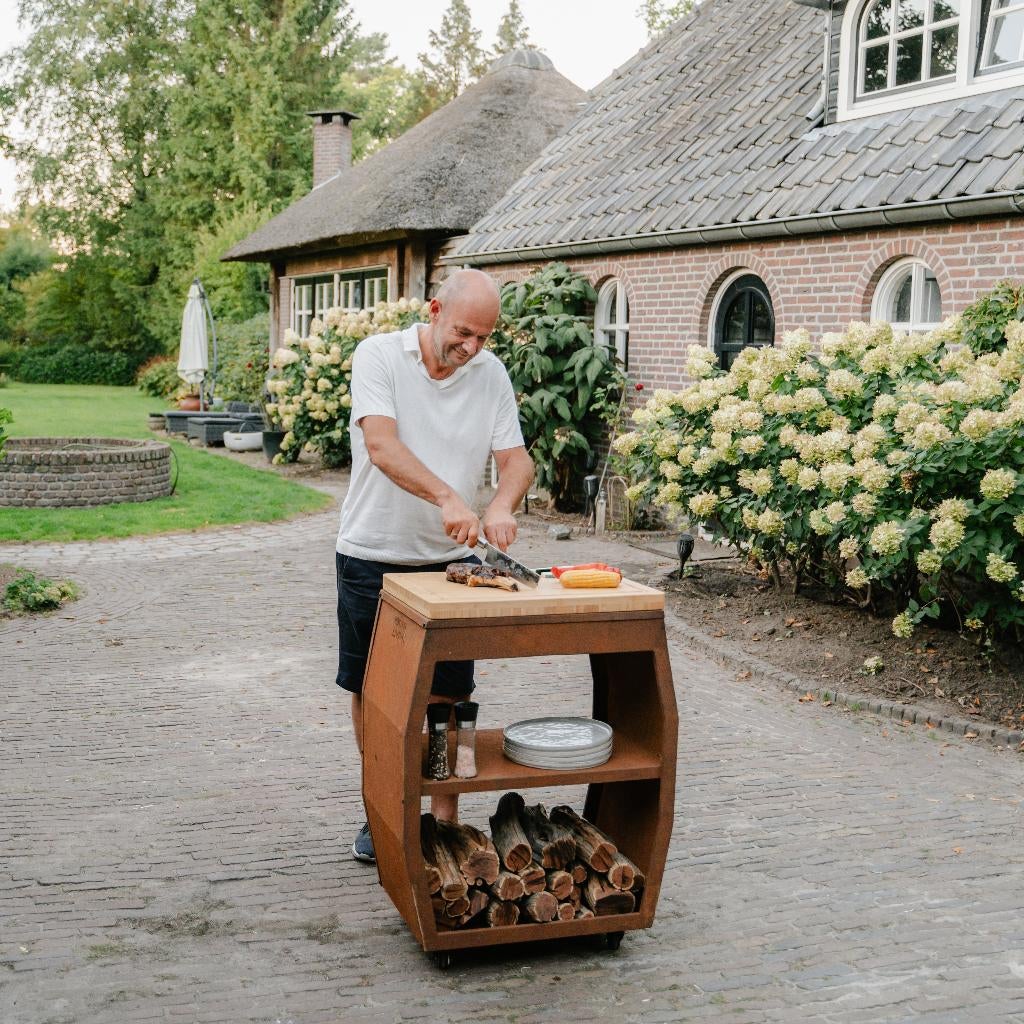 bbq bijzettafel tabla Cortar van Cortenstaal met snijplank, Tuin en Terras, Houtskoolbarbecues, Nieuw, Ophalen of Verzenden