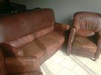bruin (echt) lederen zetel 3zit +1zit +1zit nog nieuw, Huis en Inrichting, Ophalen, Zo goed als nieuw