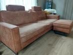3-zit + poef cognac, Huis en Inrichting, Zetels | Zetels, Ophalen, Kunststof, Gebruikt, Driepersoons