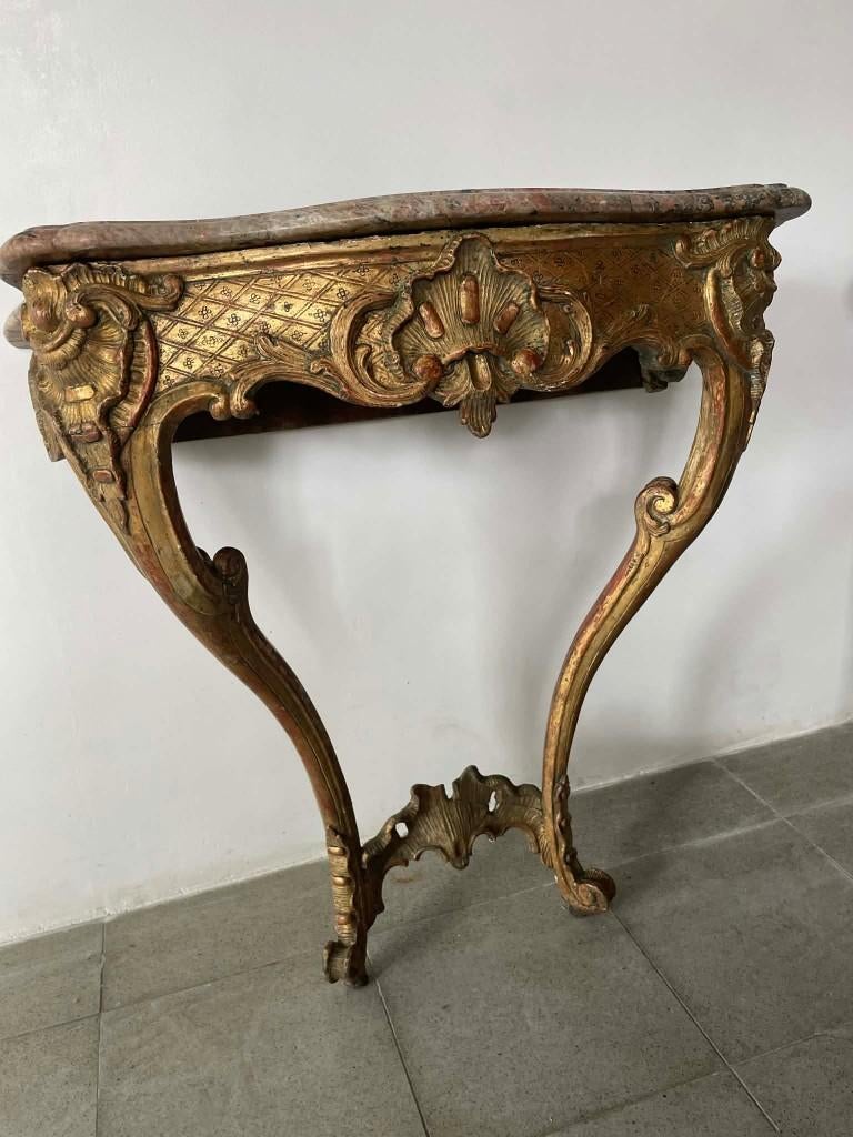 Antieken console met marmerblad ,en polychroom., Antiek en Kunst, Ophalen