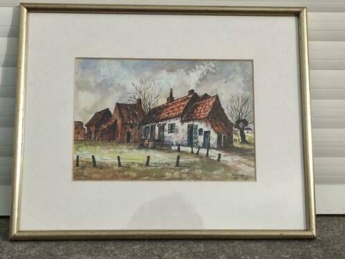 aquarelle maisons signe endrigo ligo 89, Antiquités & Art, Enlèvement ou Envoi