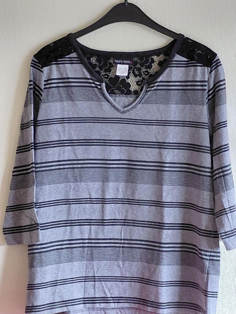 Grijs/ zwart gestreept shirt, maat 48 Laura Kent., Kleding | Dames, ANDERE, Zwart, Maat 46/48 (XL) of groter, Ophalen of Verzenden