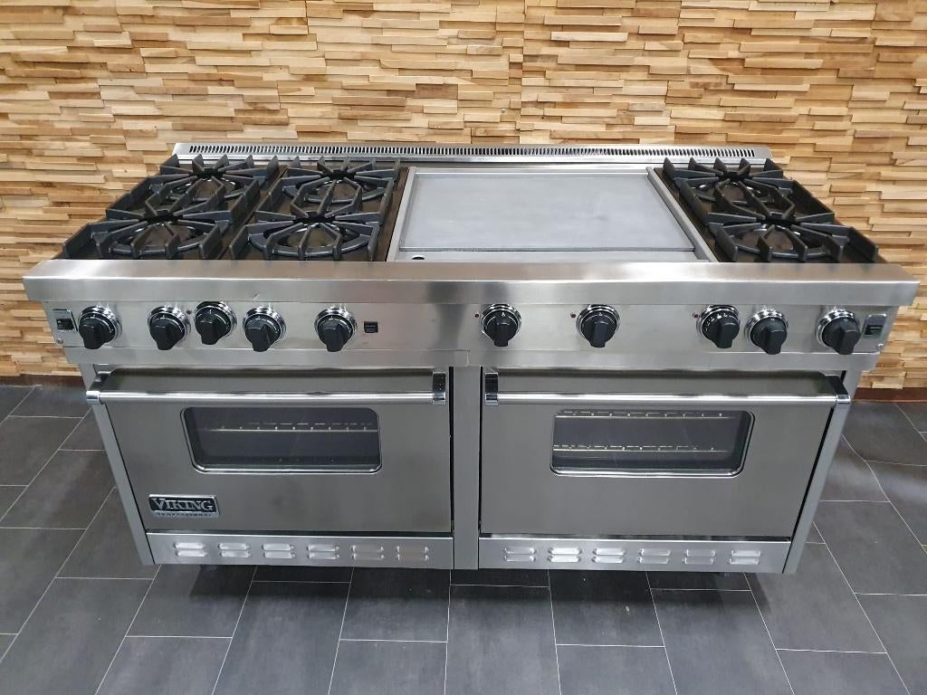 Luxe Viking Fornuis 150cm RVS 6  precisiebranders tepanyak, Gaz, Classe énergétique A ou plus économe, Gril, Comme neuf