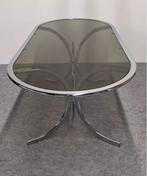 Ovale eettafel in verchroomd metaal&gehard glas en gerookt, Ophalen
