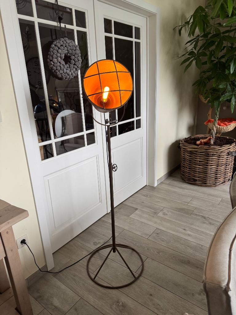 Industriële vloerlamp met sier spaarlamp, Ophalen, Gebruikt, Industriële landelijk …, Metaal
