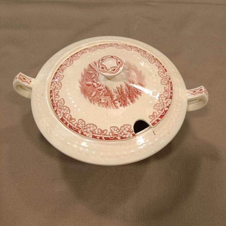 Prachtige Antieke Soepterrine/Dekschaal - Boerenhoeve Rood, Antiek en Kunst, Antiek | Keramiek en Aardewerk, Ophalen of Verzenden