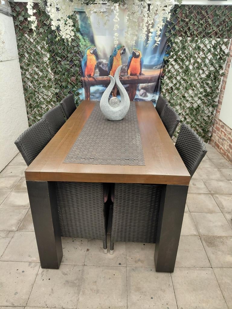 Tuinset  eiken tafel met 6 stoelen gratis solar lamp, Jardin & Terrasse, Ensembles de jardin, Enlèvement, Utilisé, Salons de jardin