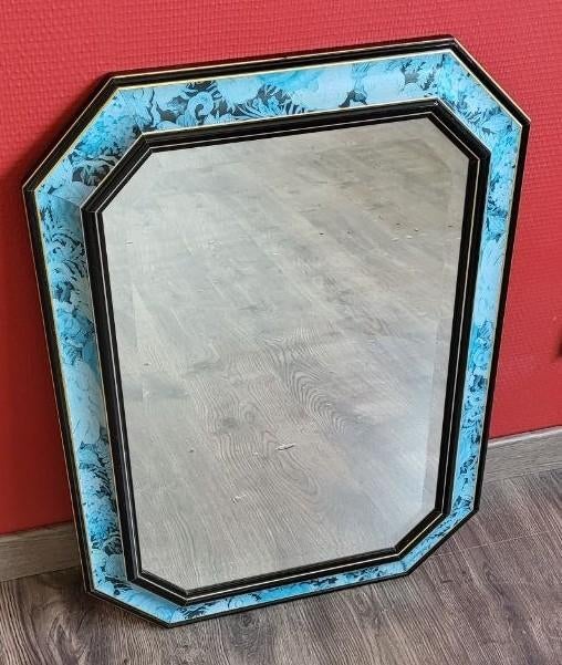 Prachtige Vintage Spiegel – Blauw/Zwart/Goud – 8-hoekig, Enlèvement