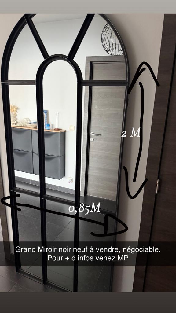 Grote zwarte spiegel — 2m x 85cm — Zo goed als nieuw, Huis en Inrichting, Woonaccessoires | Spiegels, Zo goed als nieuw, Ophalen