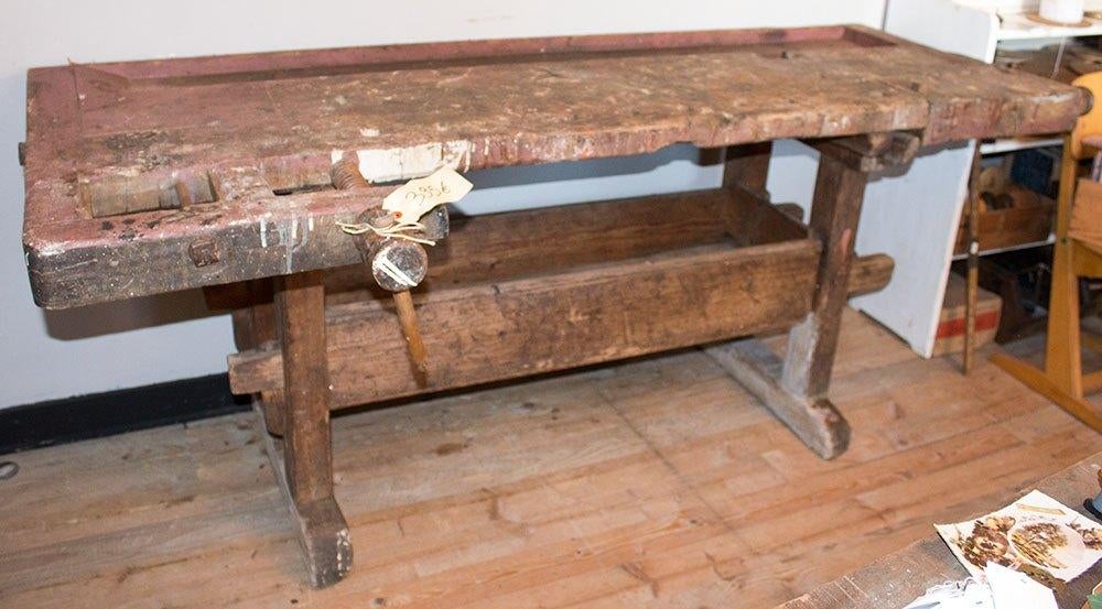 Oude werkbank in hout industrieel, Antiek en Kunst, Ophalen