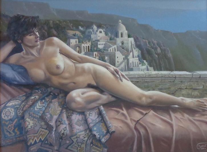 GERRIT FOT / LIGGEND NAAKT / OLIEVERF / 92x118cm / KADER, Antiquités & Art, Art | Peinture | Moderne, Enlèvement