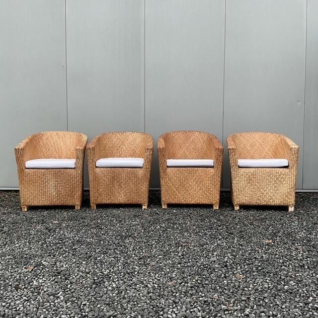 4 Rieten zetels met kussen, Huis en Inrichting, Ophalen, Gebruikt