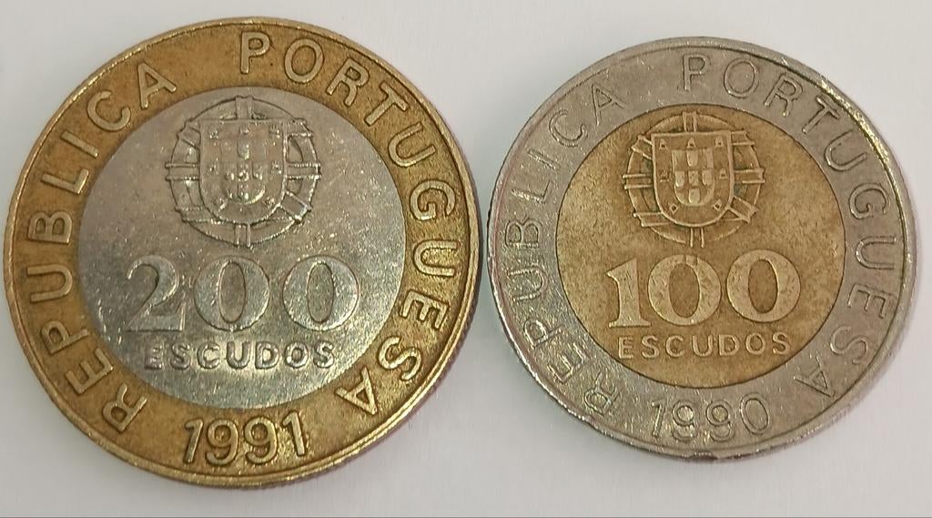 2 pièce Portugal 100.200.Escudos.TTB+KM.655.1832, Timbres & Monnaies, Monnaies | Europe | Monnaies euro, Enlèvement, Portugal